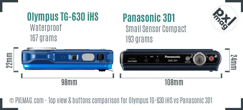Olympus TG-630 iHS vs Panasonic 3D1 top view buttons comparison