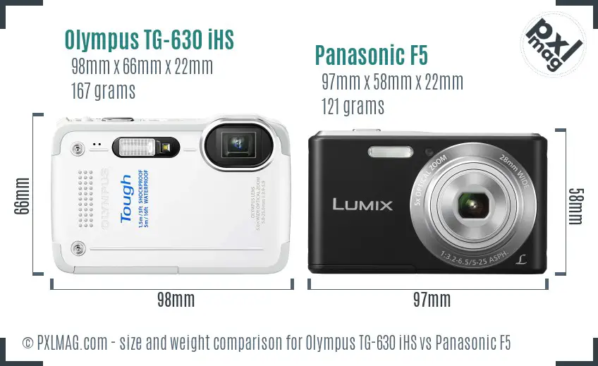 Olympus TG-630 iHS vs Panasonic F5 size comparison