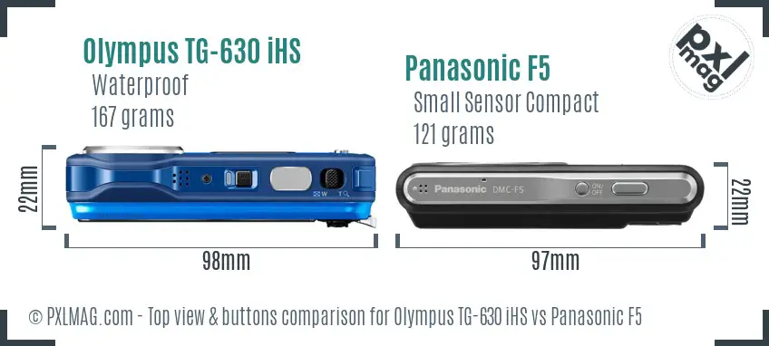 Olympus TG-630 iHS vs Panasonic F5 top view buttons comparison
