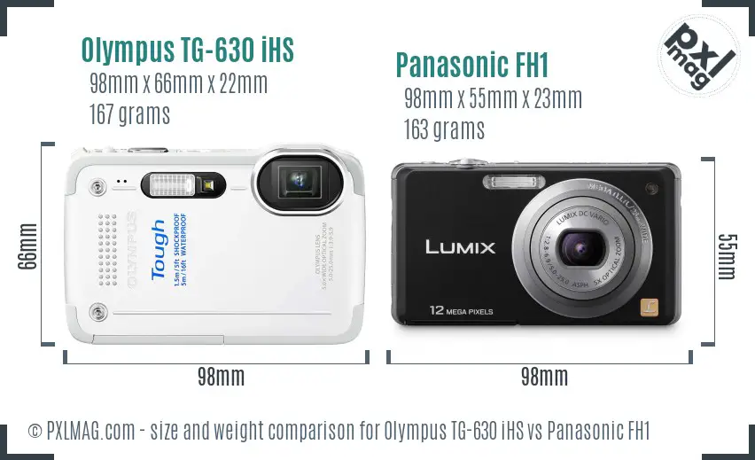 Olympus TG-630 iHS vs Panasonic FH1 size comparison