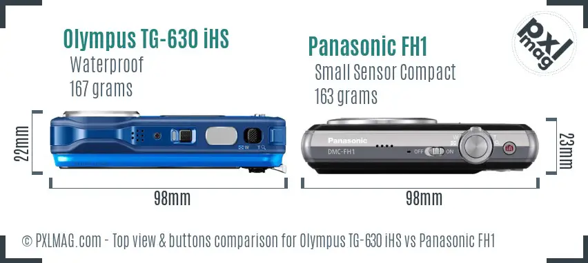Olympus TG-630 iHS vs Panasonic FH1 top view buttons comparison