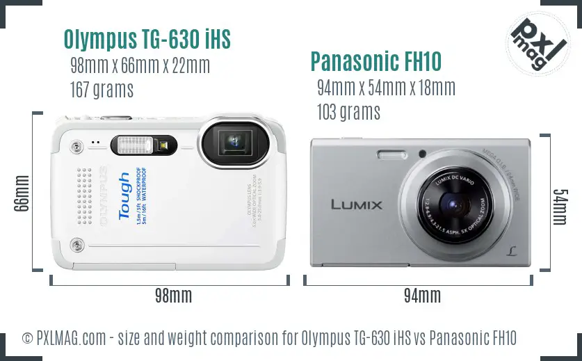 Olympus TG-630 iHS vs Panasonic FH10 size comparison