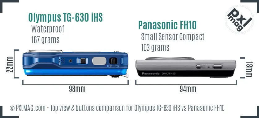 Olympus TG-630 iHS vs Panasonic FH10 top view buttons comparison