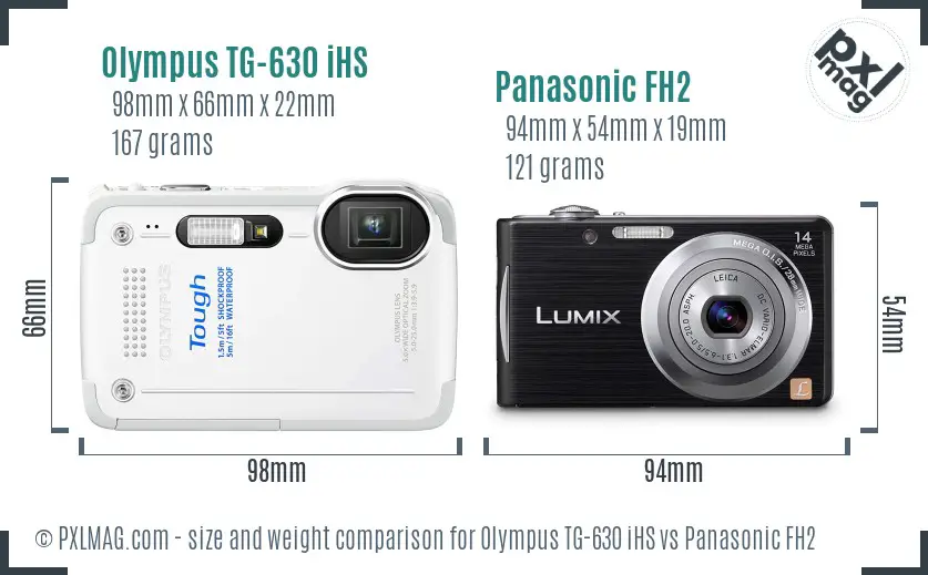 Olympus TG-630 iHS vs Panasonic FH2 size comparison