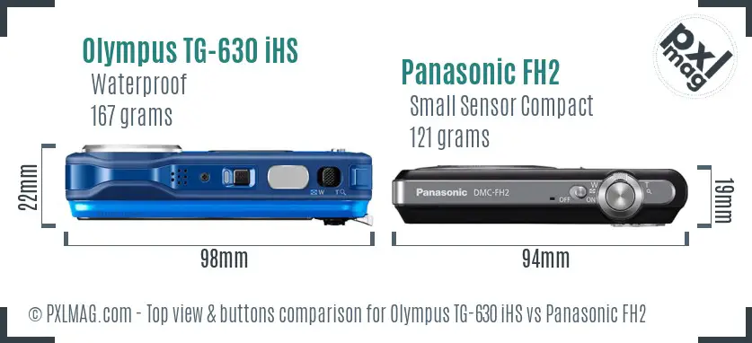 Olympus TG-630 iHS vs Panasonic FH2 top view buttons comparison