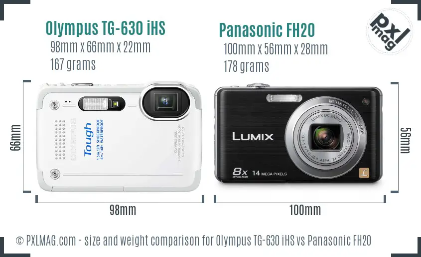 Olympus TG-630 iHS vs Panasonic FH20 size comparison