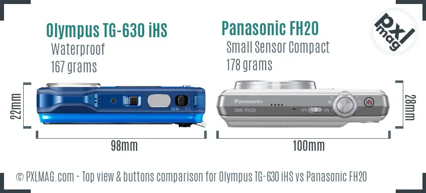Olympus TG-630 iHS vs Panasonic FH20 top view buttons comparison