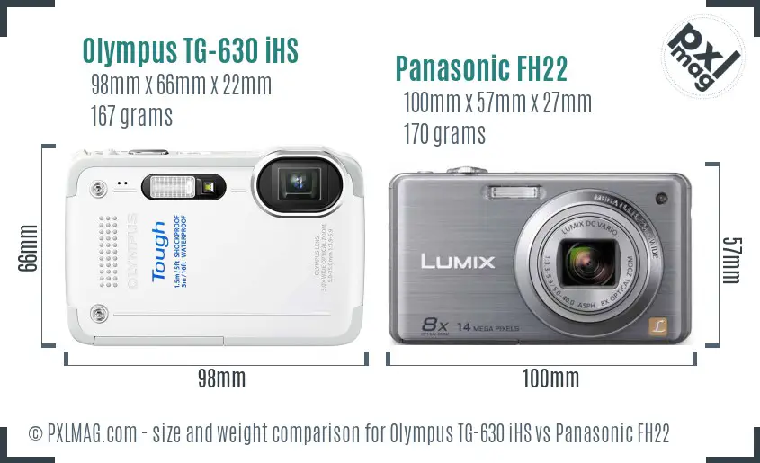 Olympus TG-630 iHS vs Panasonic FH22 size comparison