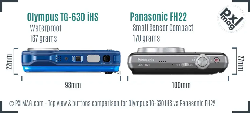 Olympus TG-630 iHS vs Panasonic FH22 top view buttons comparison