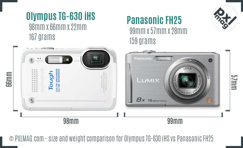 Olympus TG-630 iHS vs Panasonic FH25 size comparison