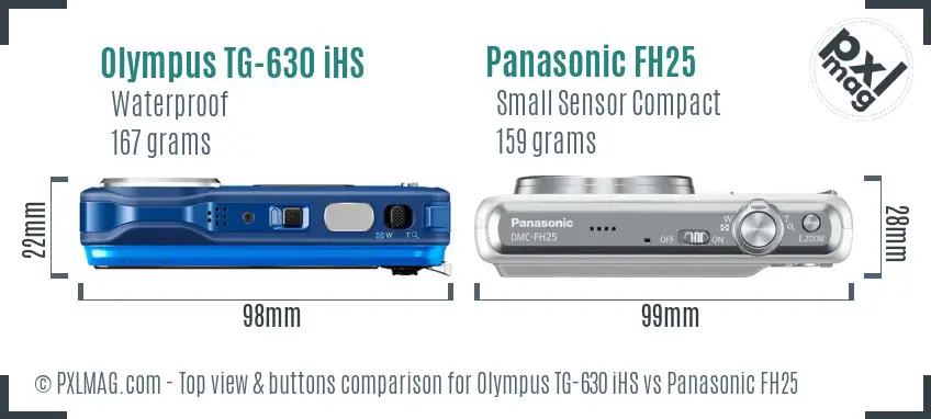 Olympus TG-630 iHS vs Panasonic FH25 top view buttons comparison