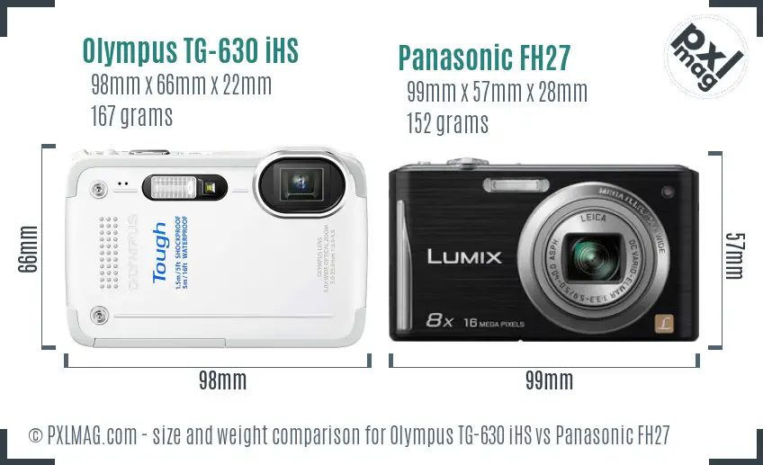 Olympus TG-630 iHS vs Panasonic FH27 size comparison