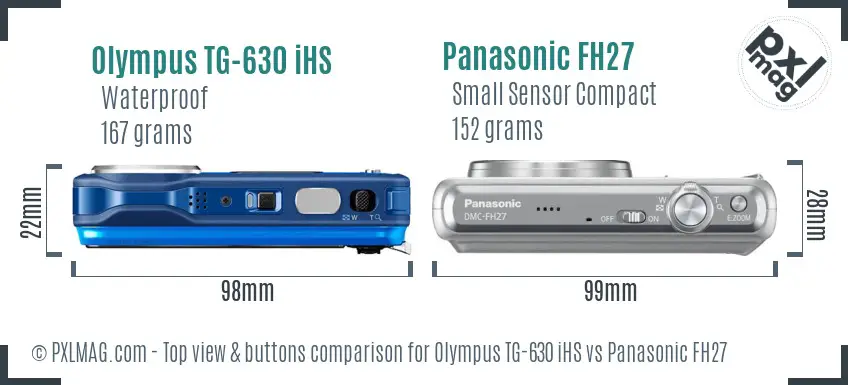 Olympus TG-630 iHS vs Panasonic FH27 top view buttons comparison