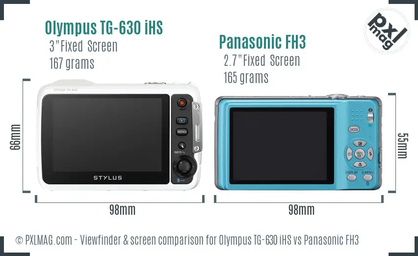 Olympus TG-630 iHS vs Panasonic FH3 Screen and Viewfinder comparison