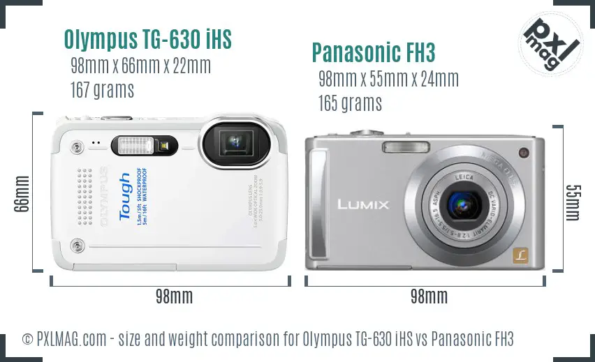 Olympus TG-630 iHS vs Panasonic FH3 size comparison