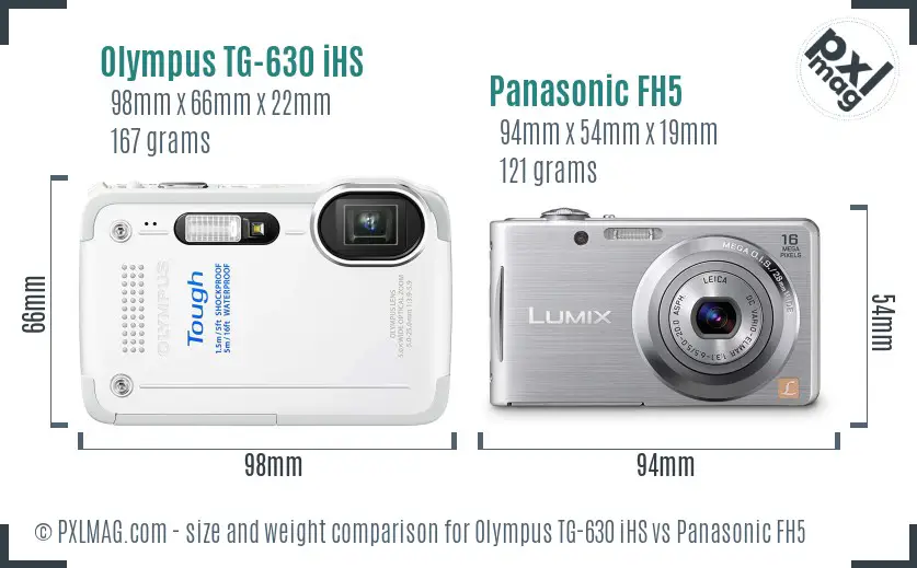 Olympus TG-630 iHS vs Panasonic FH5 size comparison