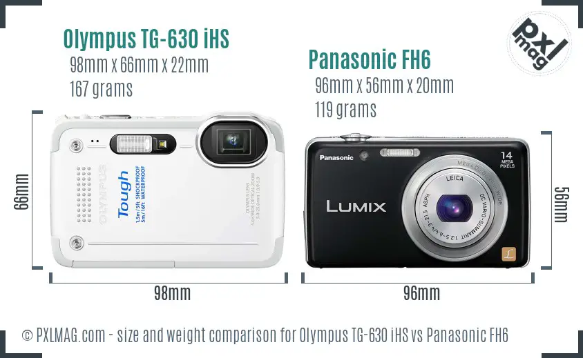 Olympus TG-630 iHS vs Panasonic FH6 size comparison
