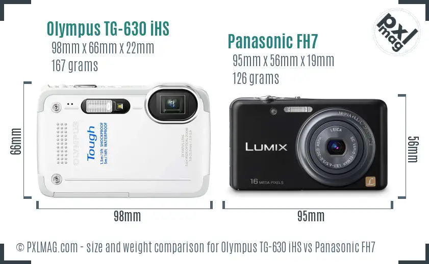 Olympus TG-630 iHS vs Panasonic FH7 size comparison