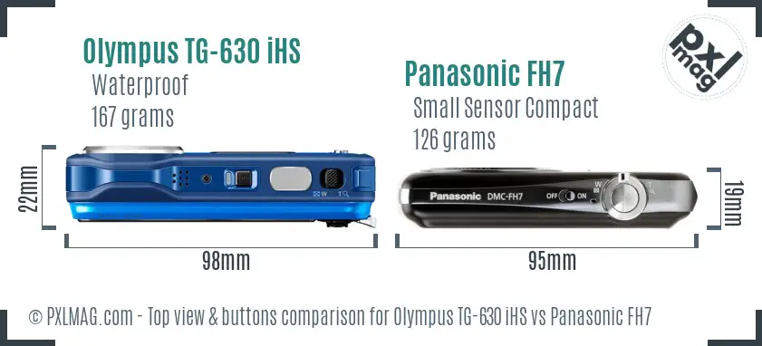 Olympus TG-630 iHS vs Panasonic FH7 top view buttons comparison
