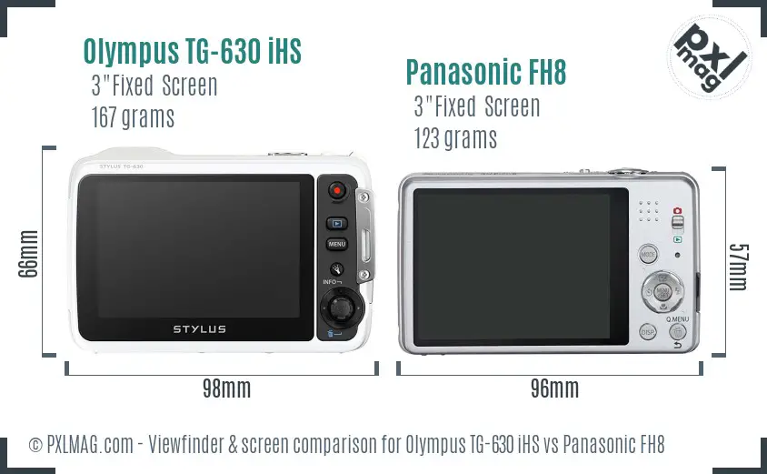 Olympus TG-630 iHS vs Panasonic FH8 Screen and Viewfinder comparison