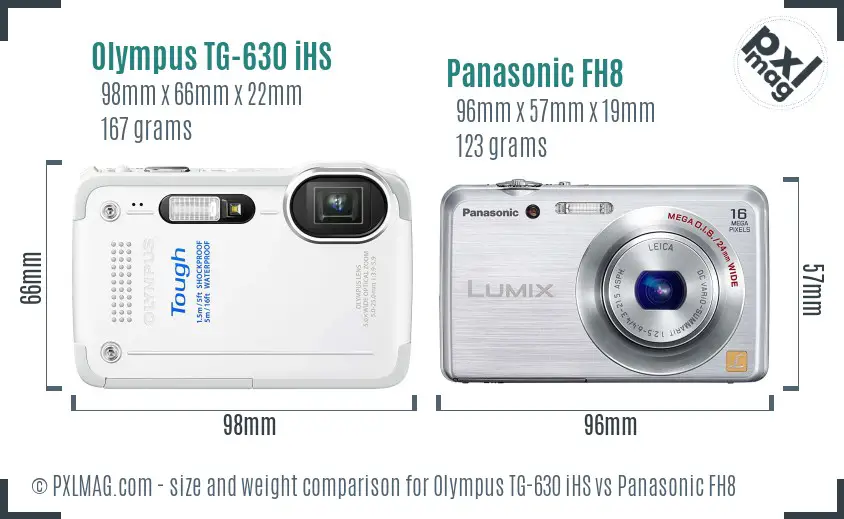 Olympus TG-630 iHS vs Panasonic FH8 size comparison