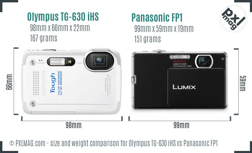 Olympus TG-630 iHS vs Panasonic FP1 size comparison