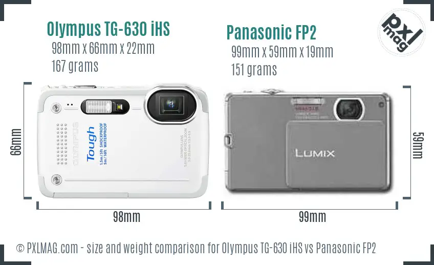 Olympus TG-630 iHS vs Panasonic FP2 size comparison