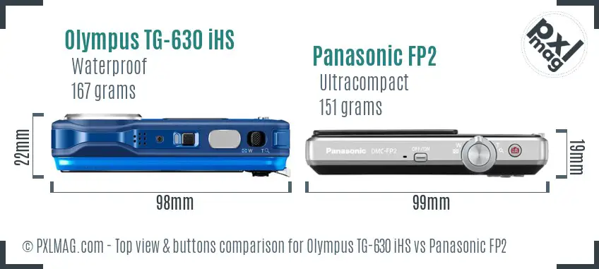 Olympus TG-630 iHS vs Panasonic FP2 top view buttons comparison