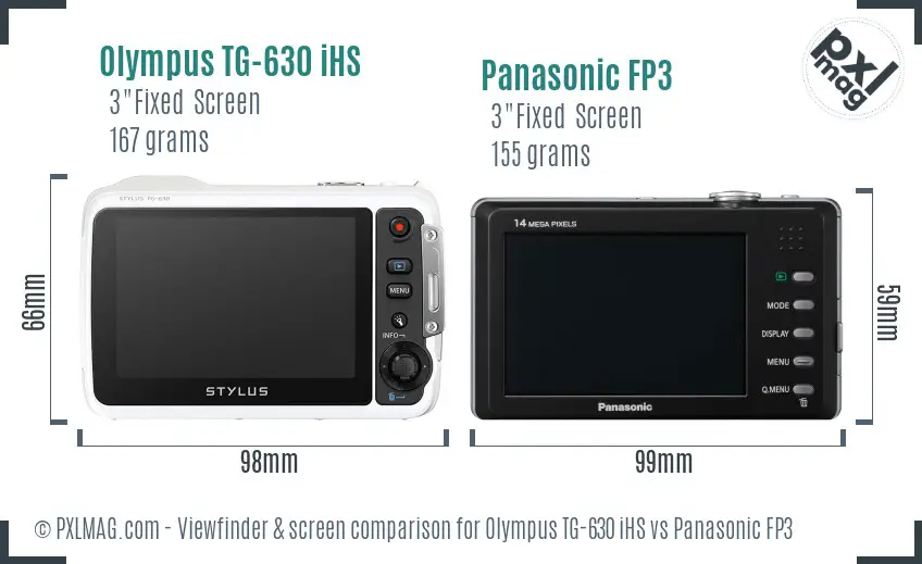 Olympus TG-630 iHS vs Panasonic FP3 Screen and Viewfinder comparison