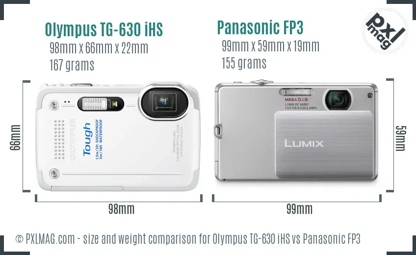 Olympus TG-630 iHS vs Panasonic FP3 size comparison