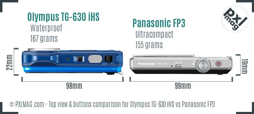 Olympus TG-630 iHS vs Panasonic FP3 top view buttons comparison