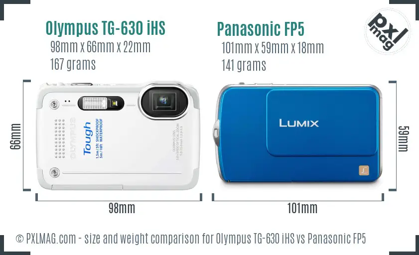 Olympus TG-630 iHS vs Panasonic FP5 size comparison