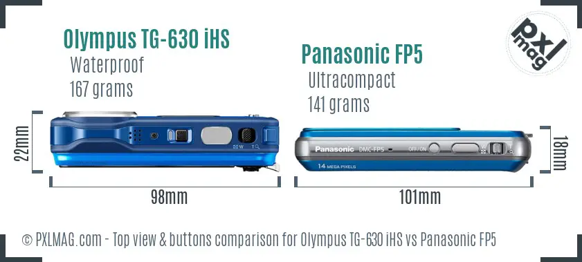Olympus TG-630 iHS vs Panasonic FP5 top view buttons comparison