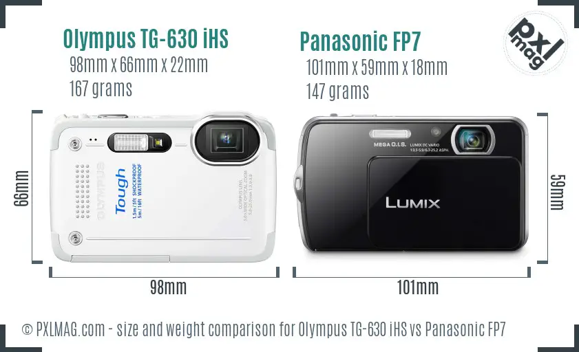 Olympus TG-630 iHS vs Panasonic FP7 size comparison