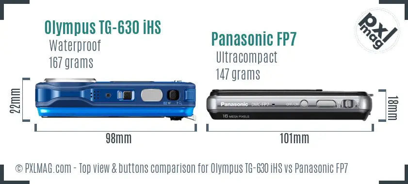 Olympus TG-630 iHS vs Panasonic FP7 top view buttons comparison