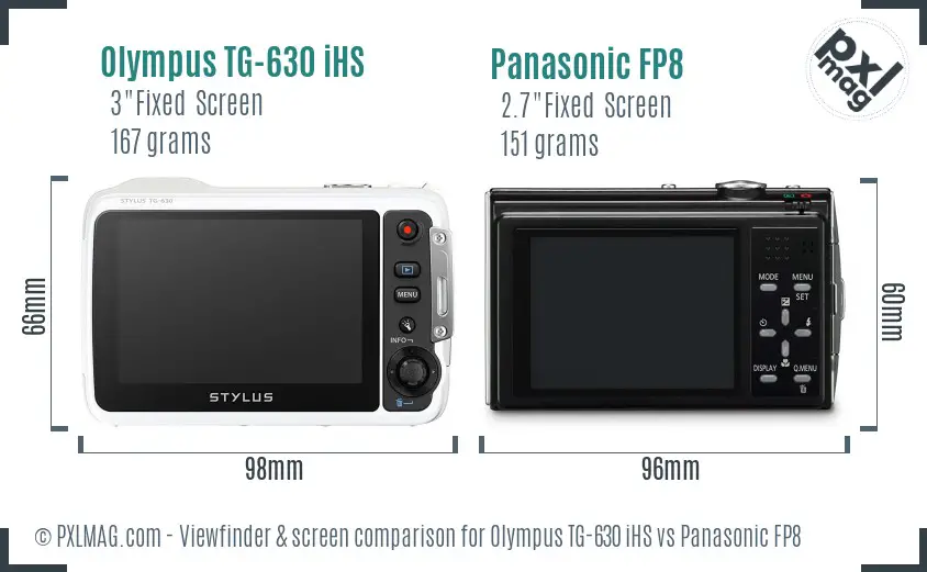 Olympus TG-630 iHS vs Panasonic FP8 Screen and Viewfinder comparison