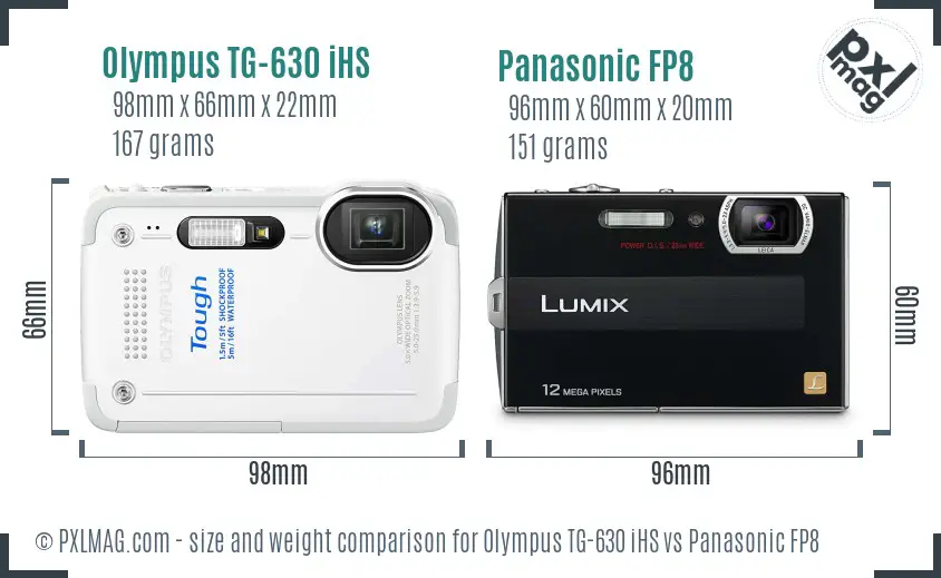 Olympus TG-630 iHS vs Panasonic FP8 size comparison