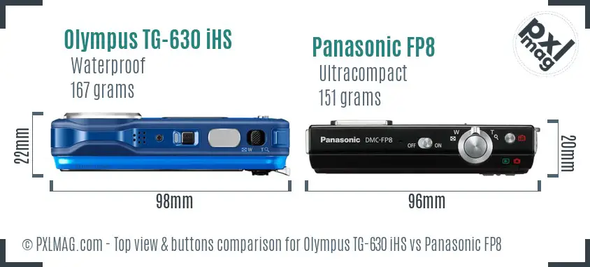 Olympus TG-630 iHS vs Panasonic FP8 top view buttons comparison