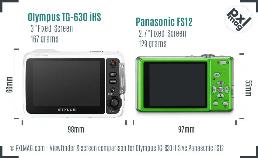 Olympus TG-630 iHS vs Panasonic FS12 Screen and Viewfinder comparison