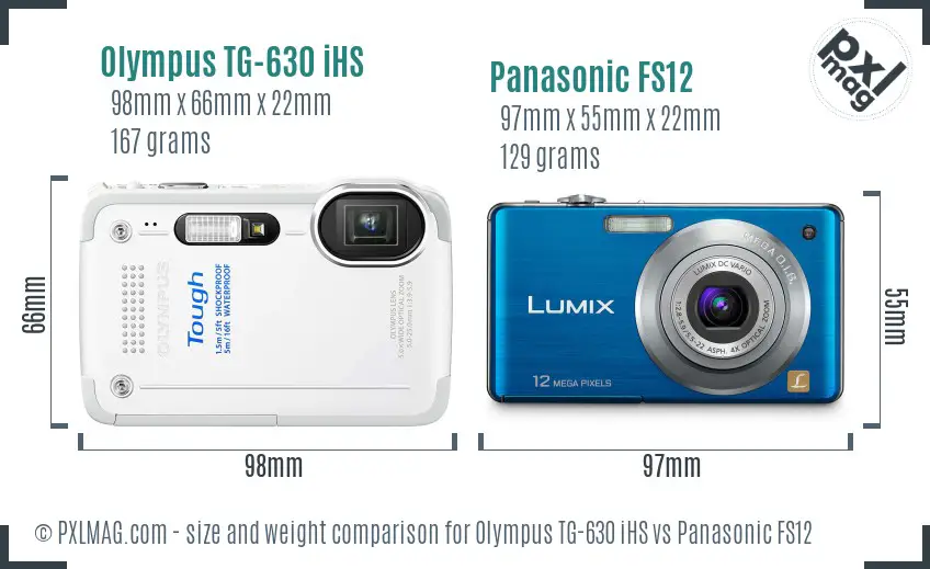 Olympus TG-630 iHS vs Panasonic FS12 size comparison