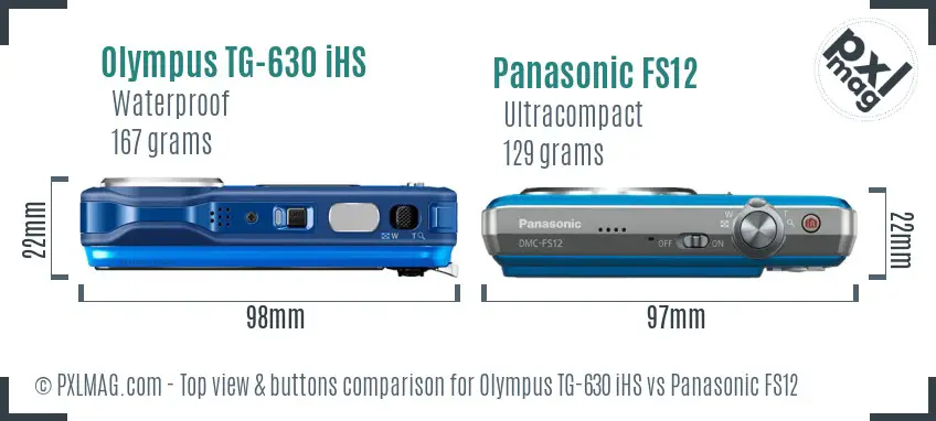 Olympus TG-630 iHS vs Panasonic FS12 top view buttons comparison