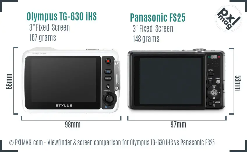 Olympus TG-630 iHS vs Panasonic FS25 Screen and Viewfinder comparison