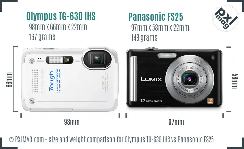 Olympus TG-630 iHS vs Panasonic FS25 size comparison