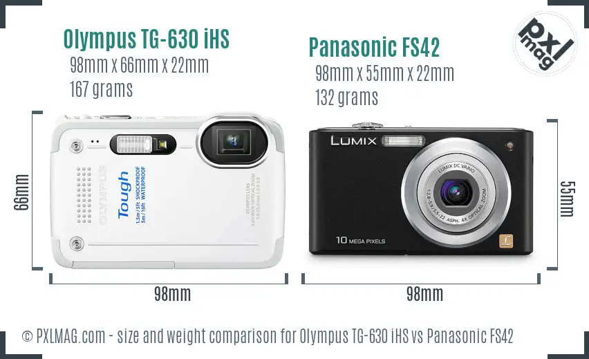 Olympus TG-630 iHS vs Panasonic FS42 size comparison