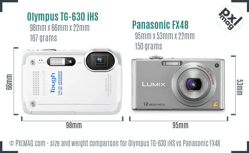 Olympus TG-630 iHS vs Panasonic FX48 size comparison Olympus TG-630 iHS vs Panasonic FX48 size comparison