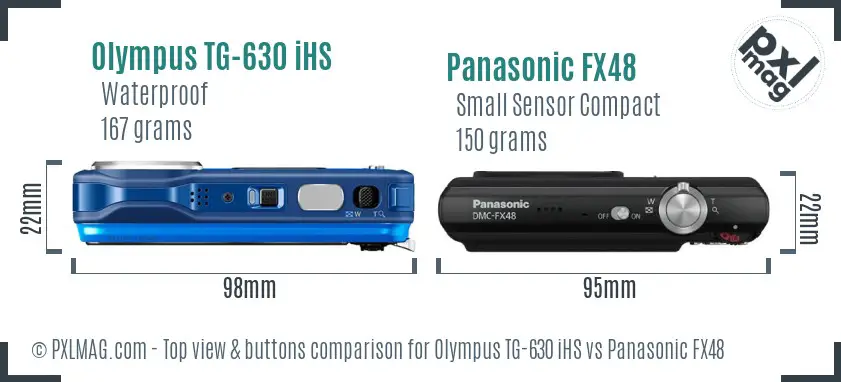 Olympus TG-630 iHS vs Panasonic FX48 top view buttons comparison Olympus TG-630 iHS vs Panasonic FX48 top view buttons comparison