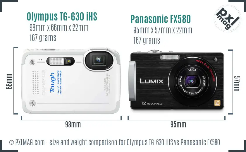Olympus TG-630 iHS vs Panasonic FX580 size comparison