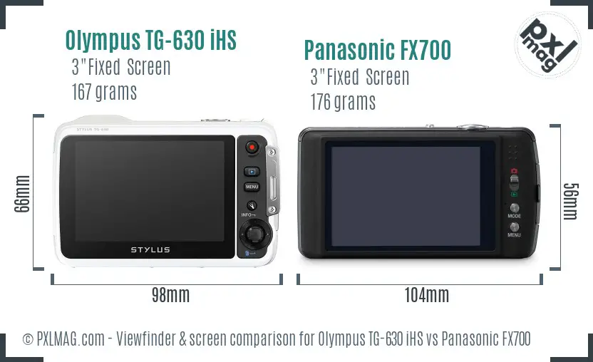 Olympus TG-630 iHS vs Panasonic FX700 Screen and Viewfinder comparison