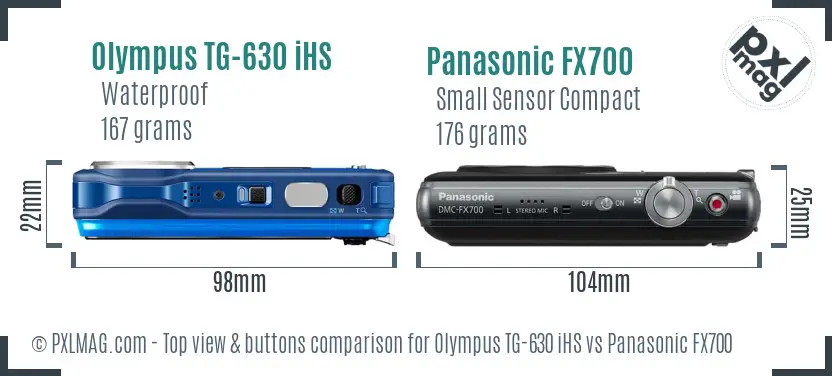 Olympus TG-630 iHS vs Panasonic FX700 top view buttons comparison