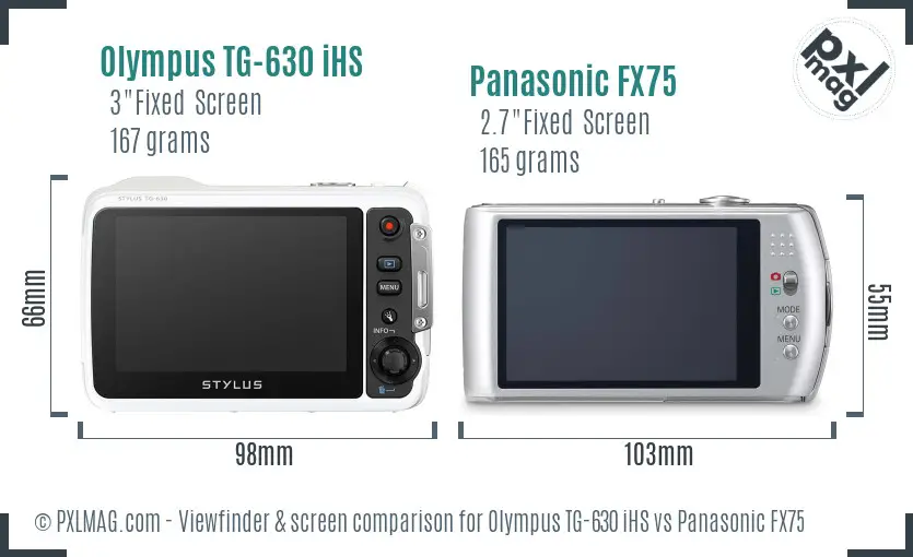 Olympus TG-630 iHS vs Panasonic FX75 Screen and Viewfinder comparison